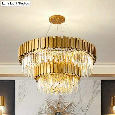 Minimalist Round Chandelier Light: Crystal Gold Pendant For Living Room