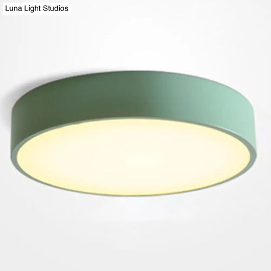 Minimalist Round Flush Mount Ceiling Lighting Fixture - 1 Light Aluminum Green / 12