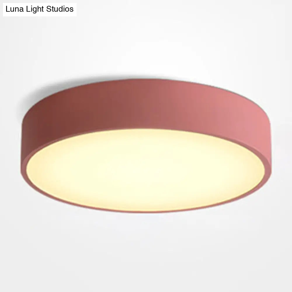 Minimalist Round Flush Mount Ceiling Lighting Fixture - 1 Light Aluminum Red / 12
