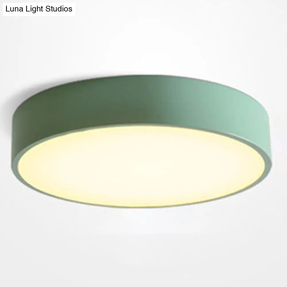 Minimalist Round Flush Mount Ceiling Lighting Fixture - 1 Light Aluminum Green / 12’