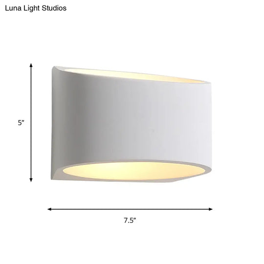 Minimalist Round Gypsum Led Sconce Light Fixture - White Wall Mount Lamp For Hallway
