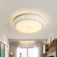 Minimalist Round Metal Ceiling Fixture - Led Flush Mount Lamp With Crystal Deco Warm/White Light