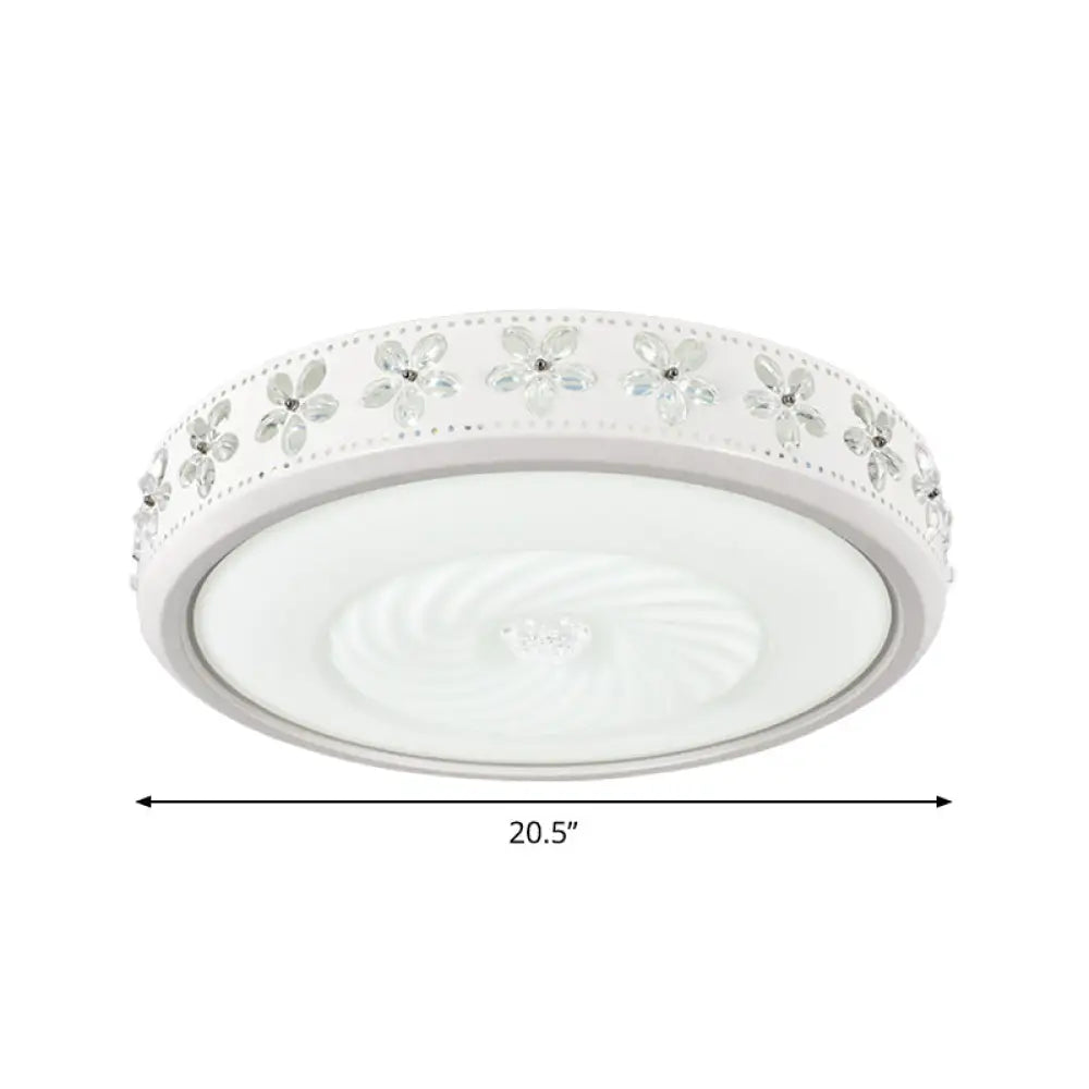 Minimalist Round Metal Ceiling Fixture - Led Flush Mount Lamp With Crystal Deco Warm/White Light