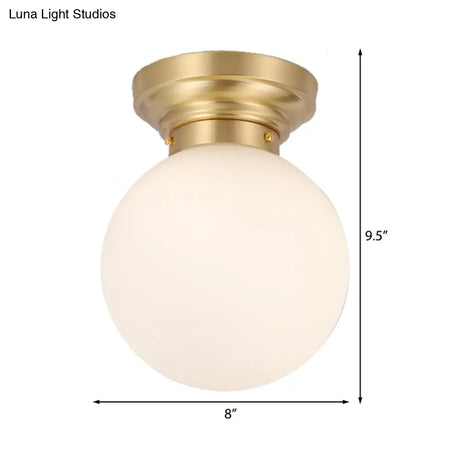 Minimalist Semi - Flushmount Brass/Black Close To Ceiling Light With Frosted Globe Glass Shade