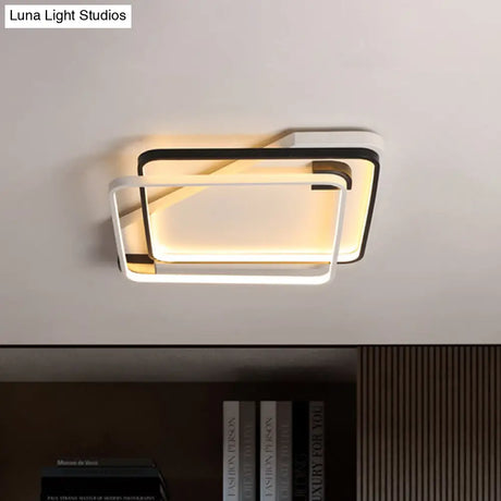 Minimalist Silica Gel Led Ceiling Lamp With Dual Square Ring Design In Warm/White Light -