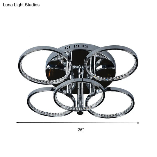 Minimalist Silver Circle Crystal Led Semi Flush Mount Light For Living Room - Warm/White Glow