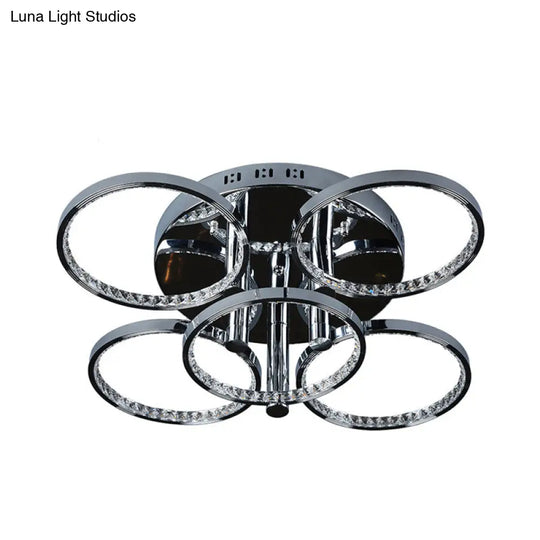Minimalist Silver Circle Crystal Led Semi Flush Mount Light For Living Room - Warm/White Glow
