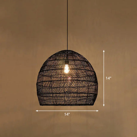 Minimalist Single-Bulb Hanging Lamp With Rattan Shade | Restaurant Ceiling Light Black / 14