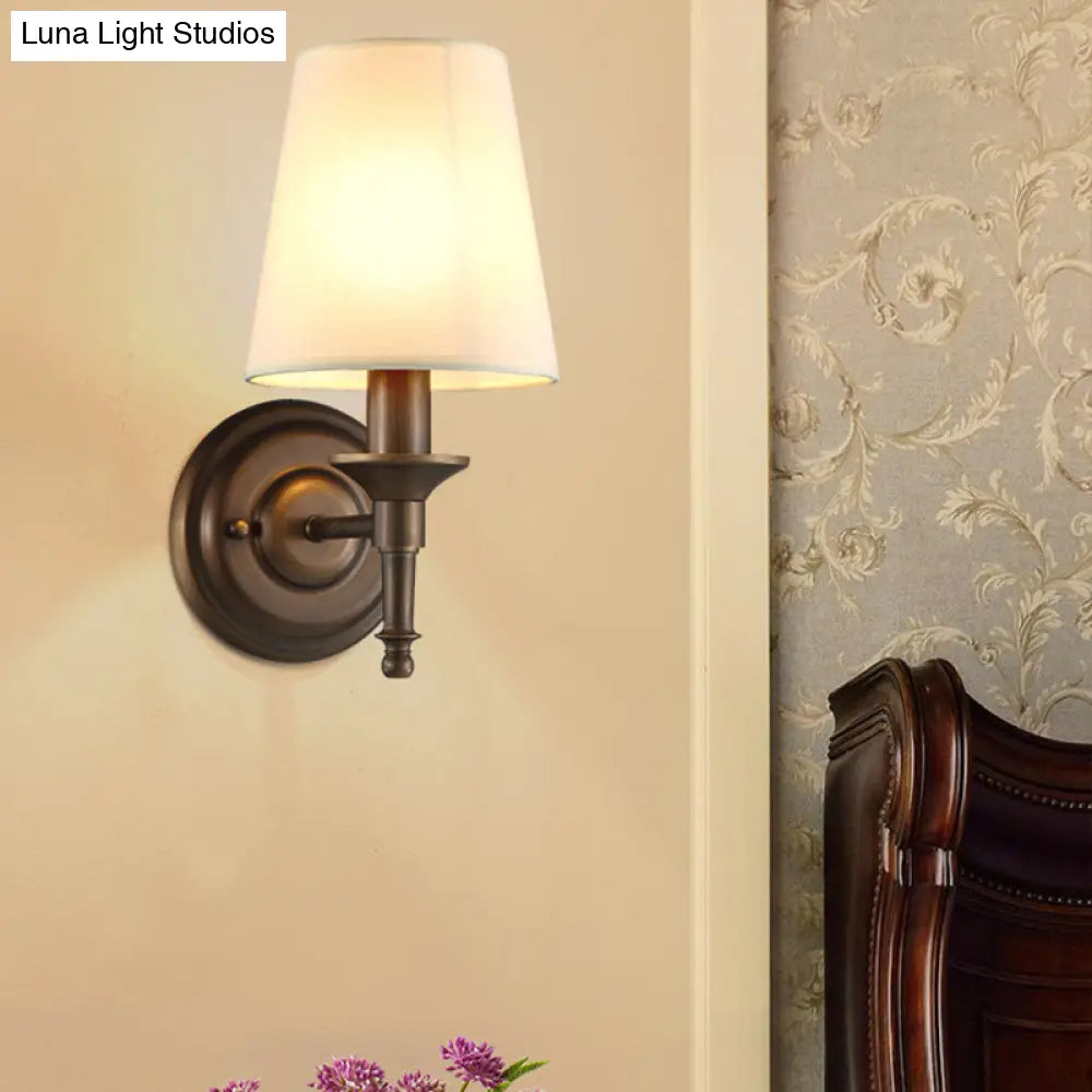 Minimalist Single Wall Mount Light With Tapered Drum Fabric Shade - Ideal For Corridors