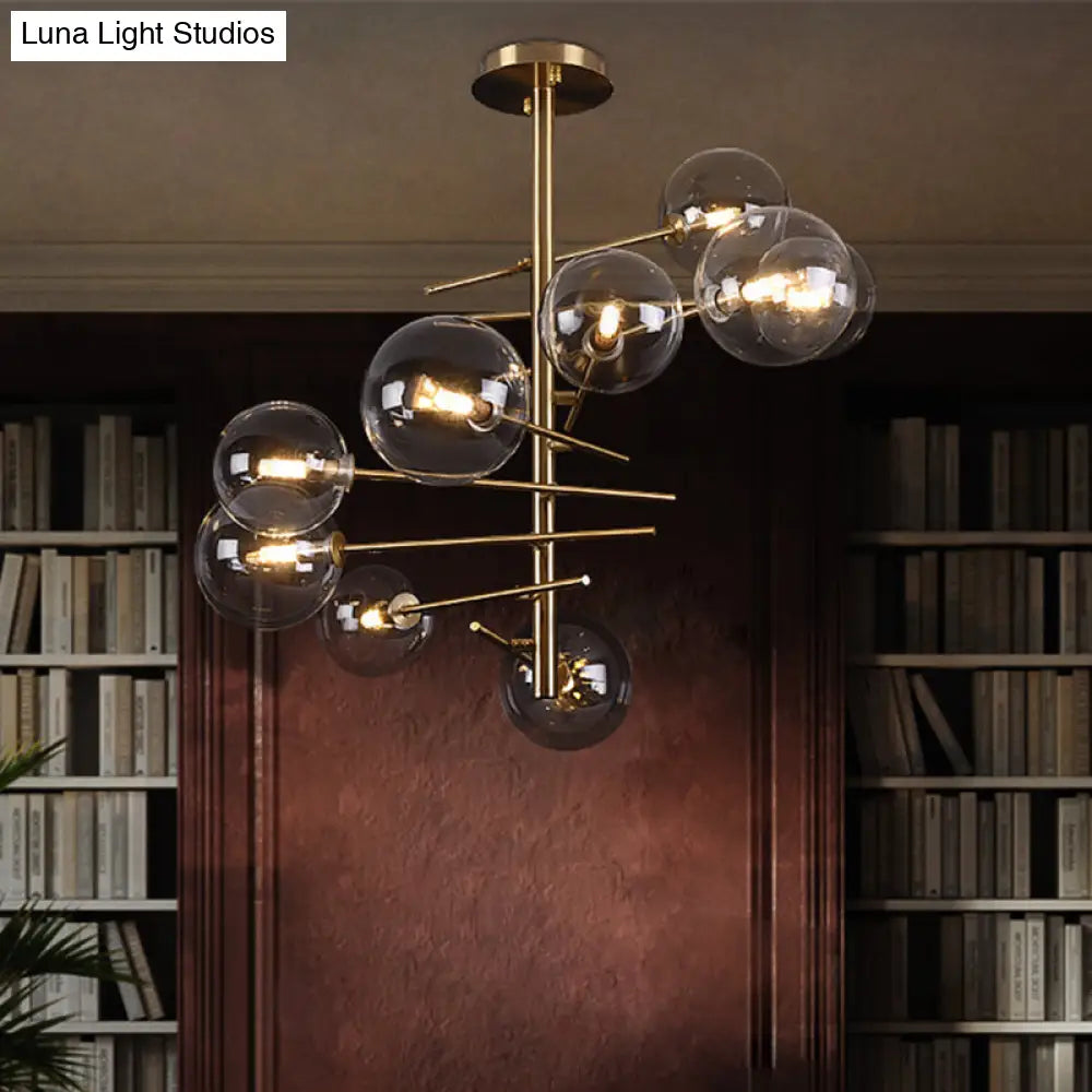 Minimalist Smoke Gray Glass Semi Flush Mount Light With Brass Accents - 6/9 Globe Shaped Fixture
