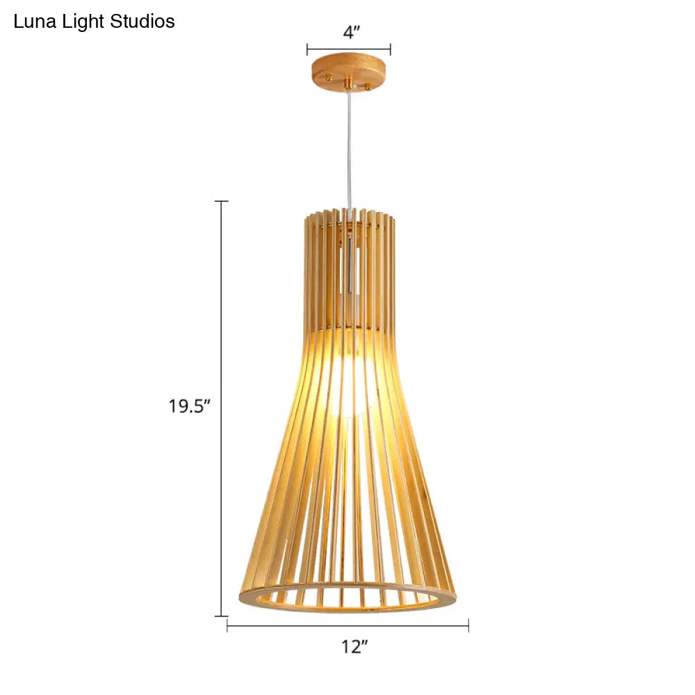 Minimalist Southeast Asian Ceiling Pendant Light - Elegant Wood Finish For Restaurants