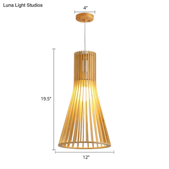 Minimalist Southeast Asian Ceiling Pendant Light - Elegant Wood Finish For Restaurants