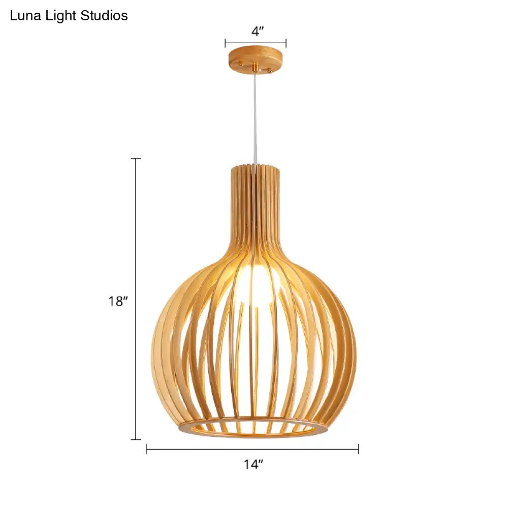 Minimalist Southeast Asian Ceiling Pendant Light - Elegant Wood Finish For Restaurants