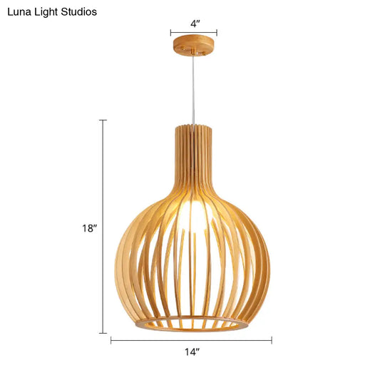 Minimalist Southeast Asian Ceiling Pendant Light - Elegant Wood Finish For Restaurants