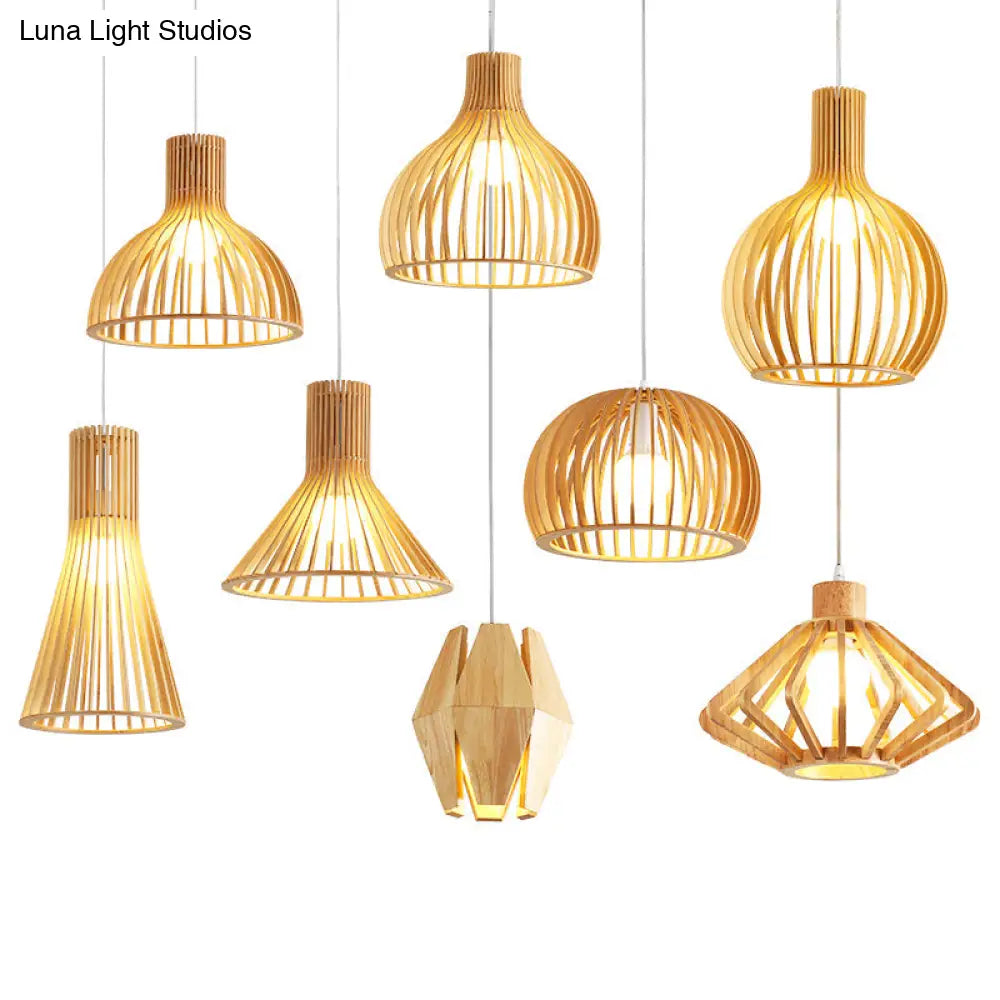 Minimalist Southeast Asian Ceiling Pendant Light - Elegant Wood Finish For Restaurants