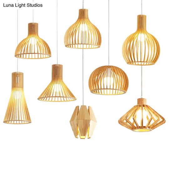 Minimalist Southeast Asian Ceiling Pendant Light - Elegant Wood Finish For Restaurants