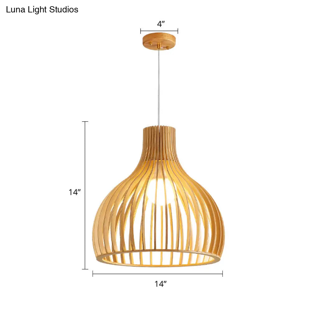 Minimalist Southeast Asian Ceiling Pendant Light - Elegant Wood Finish For Restaurants