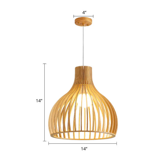 Minimalist Southeast Asian Ceiling Pendant Light - Elegant Wood Finish For Restaurants / F