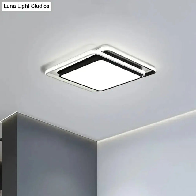 Minimalist Square Acrylic Led Ceiling Flush Mount Light Fixture In Black/White - Warm/White/3 Color