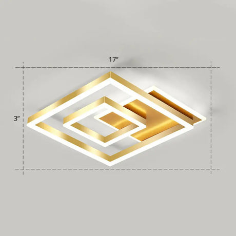 Minimalist Square Gold Led Flush Ceiling Light For Bedrooms / 17’ White