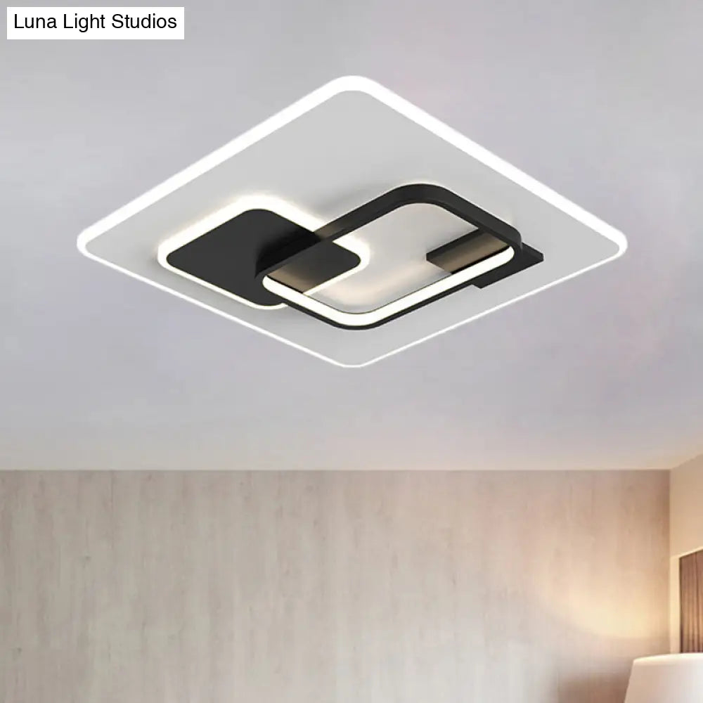 Minimalist Squared Metal Lamp Fixture With Black/Gold Led Flush Lighting For Bedroom (16’/19.5’
