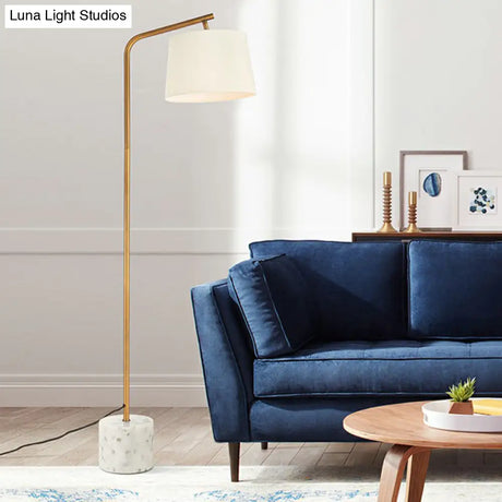 Minimalist Tapered Drum Fabric Floor Light With Marble Base - White Standing Lamp