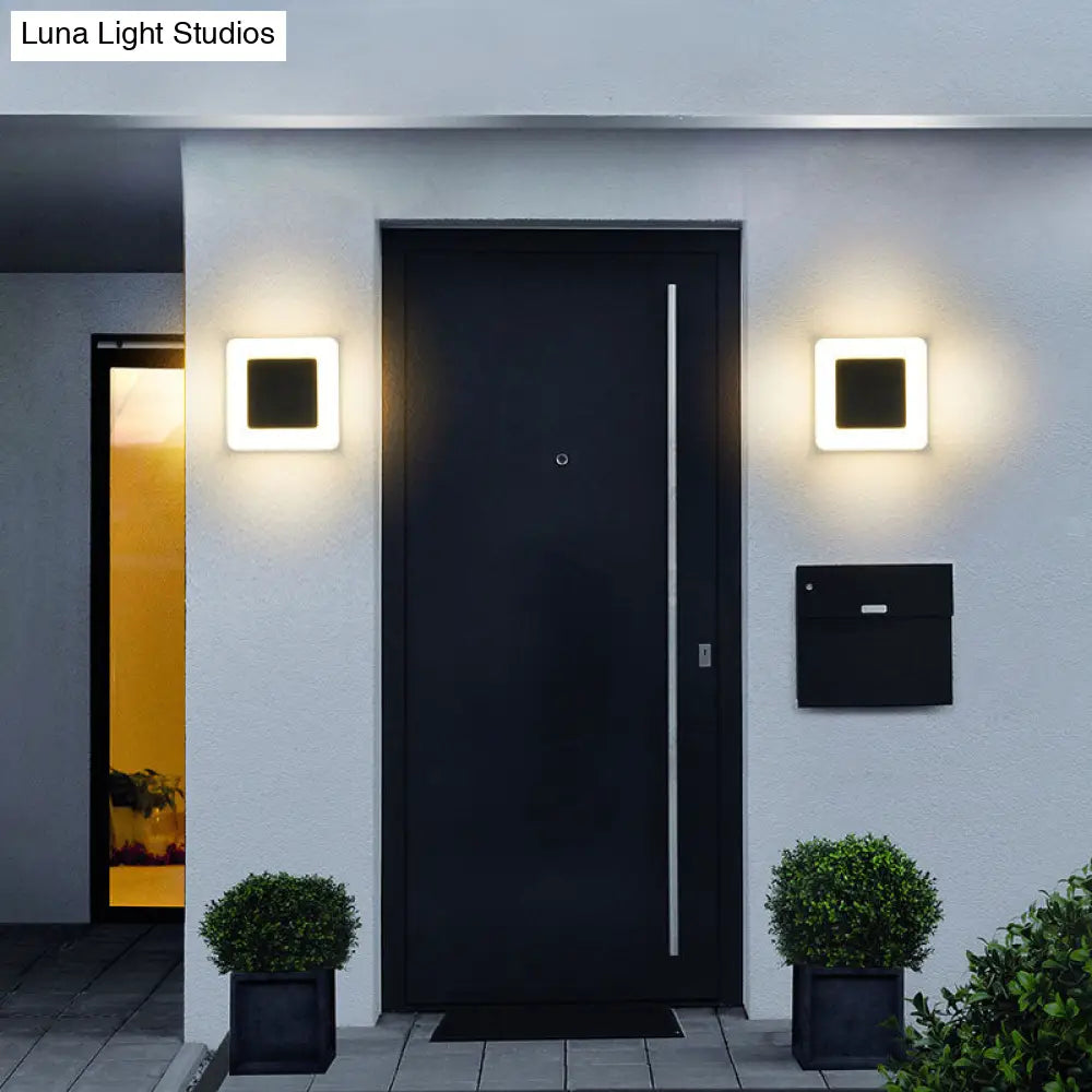 Minimalist Textured Black Led Wall Sconce - Geometric Courtyard Lighting
