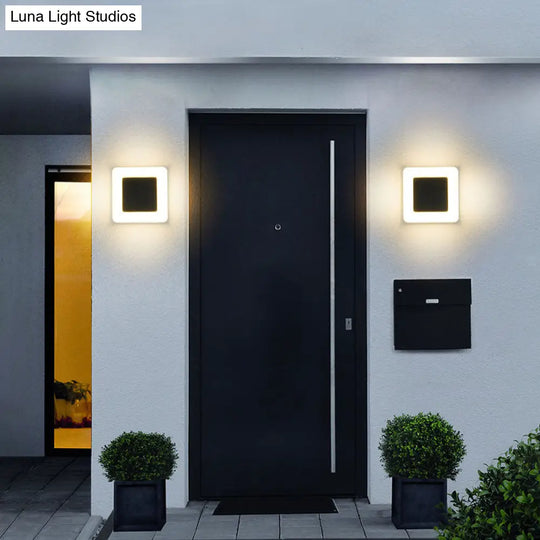Minimalist Textured Black Led Wall Sconce - Geometric Courtyard Lighting