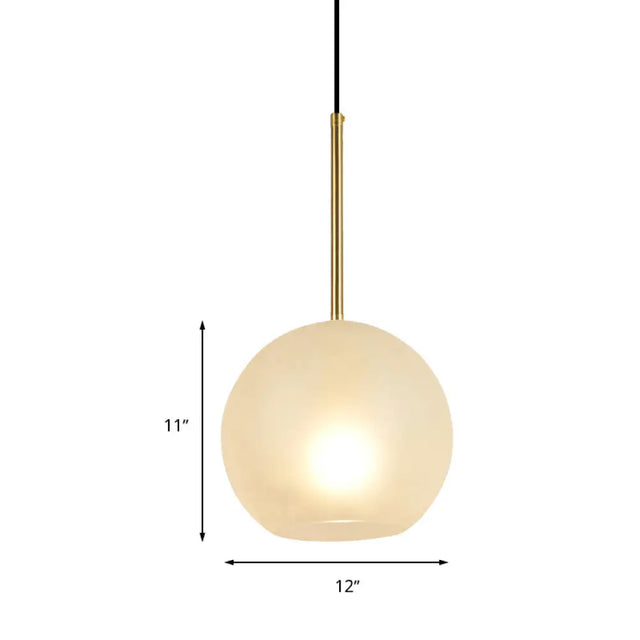 Minimalist White Glass Pendant Light - Brass Sphere Hanging Lamp Kit (1 Head 8/12 Wide)
