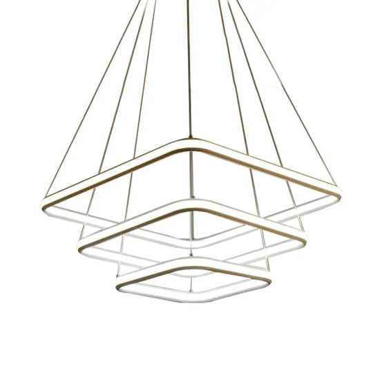Sleek White Acrylic Hanging Chandelier With Layered Square Design Led Ceiling Pendant In White/Warm