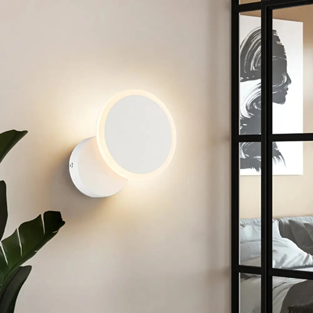 Minimalist White/Black Round Led Wall Sconce With Warm/White Light - Acrylic Mounted Lamp Fixture