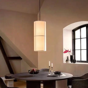 Minimalist White Cylindrical Suspension Lamp - 1 Head Fabric Ceiling Pendant For Dining Room / 7’