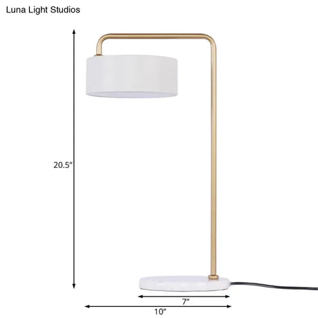 Minimalist White Drum Shade Table Light With Marble And Metal Accents - Perfect Living Room Lighting
