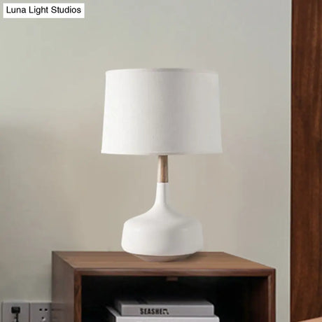 Minimalist White Drum Table Lamp With Fabric Shade - Perfect For Bedroom Desk