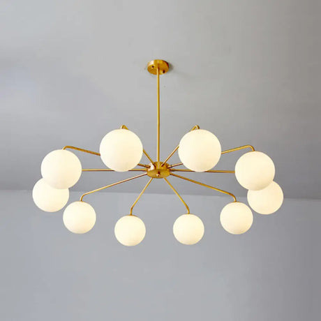 Minimalist White Glass Chandelier - Sleek Spherical Ceiling Light For Living Room 10 / Gold