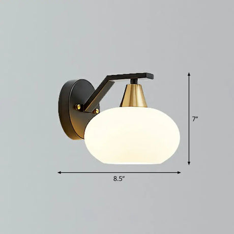 Minimalist White Glass Ellipse Wall Light Fixture - Single Black Sconce For Bedroom