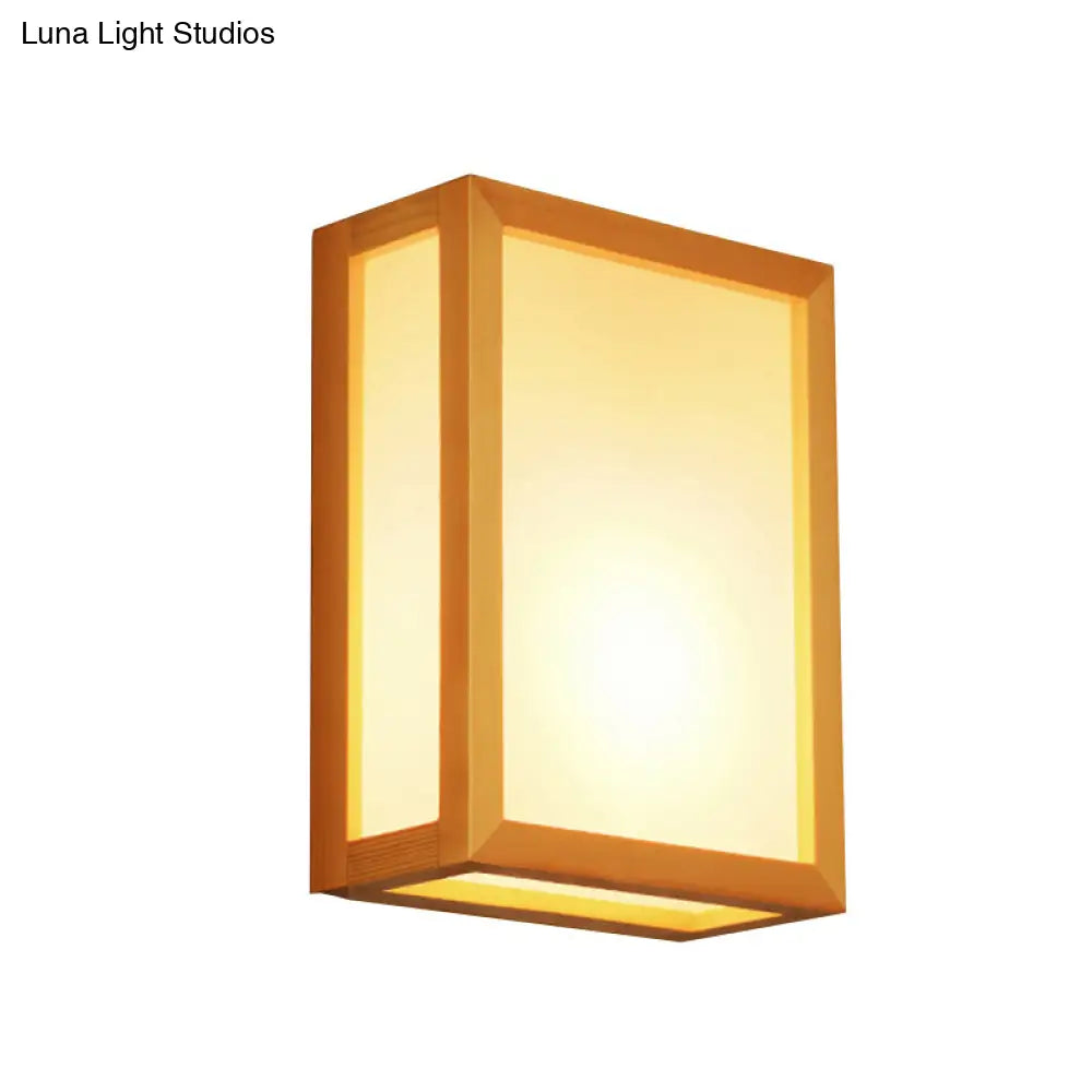 Minimalist White Glass Wall Sconce: Rectangular 2-Head Light With Wooden Frame - Ideal For Corridors
