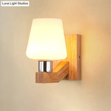 Minimalist White Glass Wood Sconce Light - Nordic Wall Lamp For Living Room