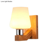 Minimalist White Glass Wood Sconce Light - Nordic Wall Lamp For Living Room