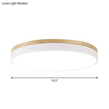 Minimalist White Led Acrylic Flushmount Ceiling Light With Wood Canopy - 12’/16’/19.5’ Diameter