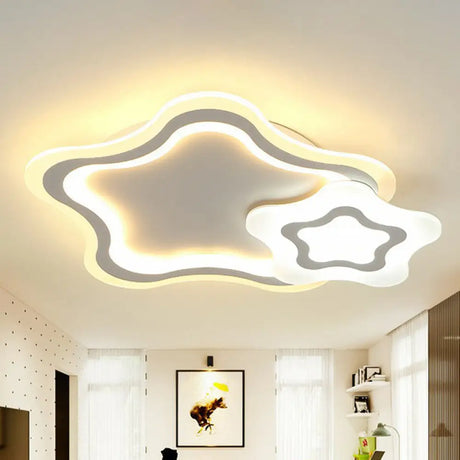 Minimalist White Led Flush Mount Fixture - Ultra - Thin Acrylic Lighting For Kids Bedroom / Star