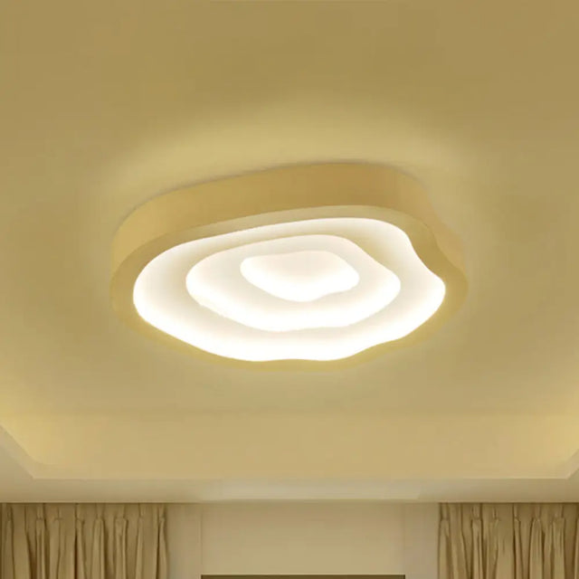 Minimalist White Led Flush Mount Lamp - 21/25 Wide Tree-Ring Ceiling Light With 3 Color Options
