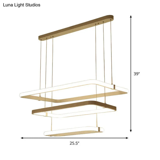 Minimalist White Led Pendant Light Kit - Rectangle Metal Chandelier Warm/White
