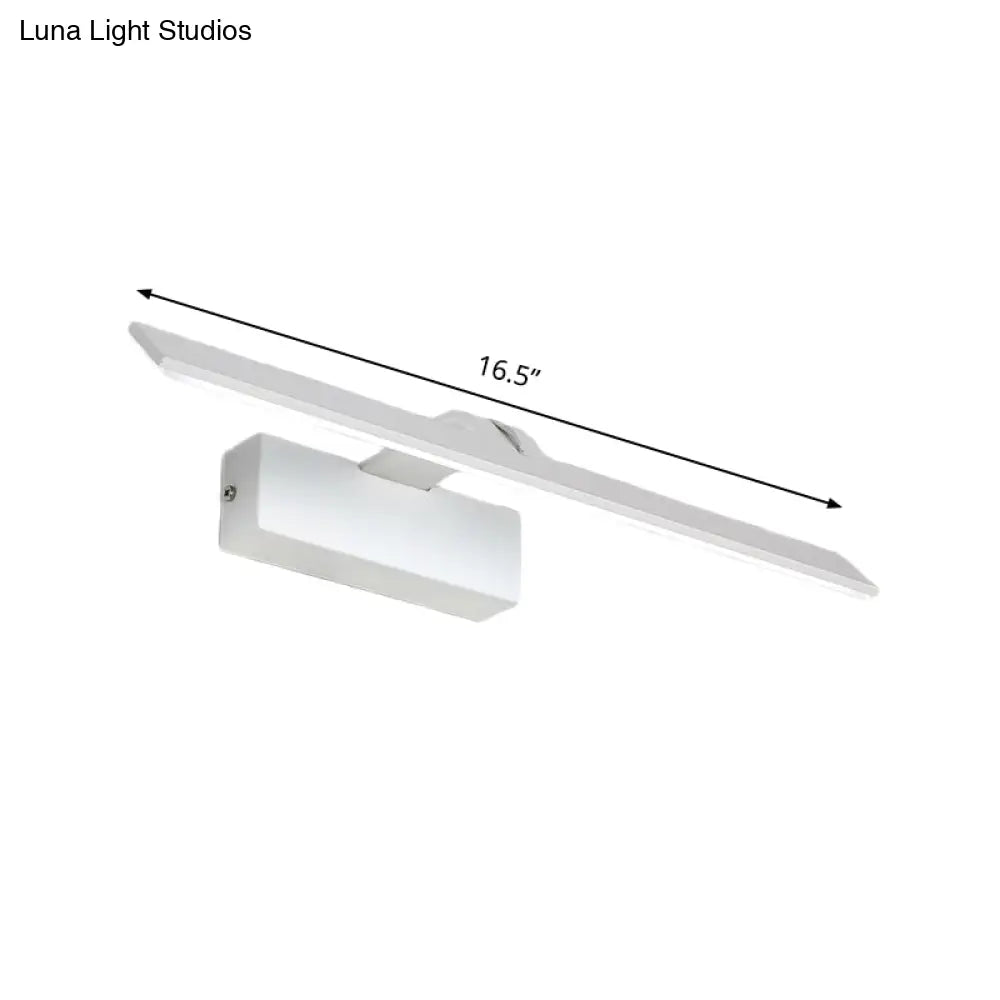 Minimalist White Metal Led Vanity Light Fixture: Wall Mounted Rectangle Lamp For Bathroom In