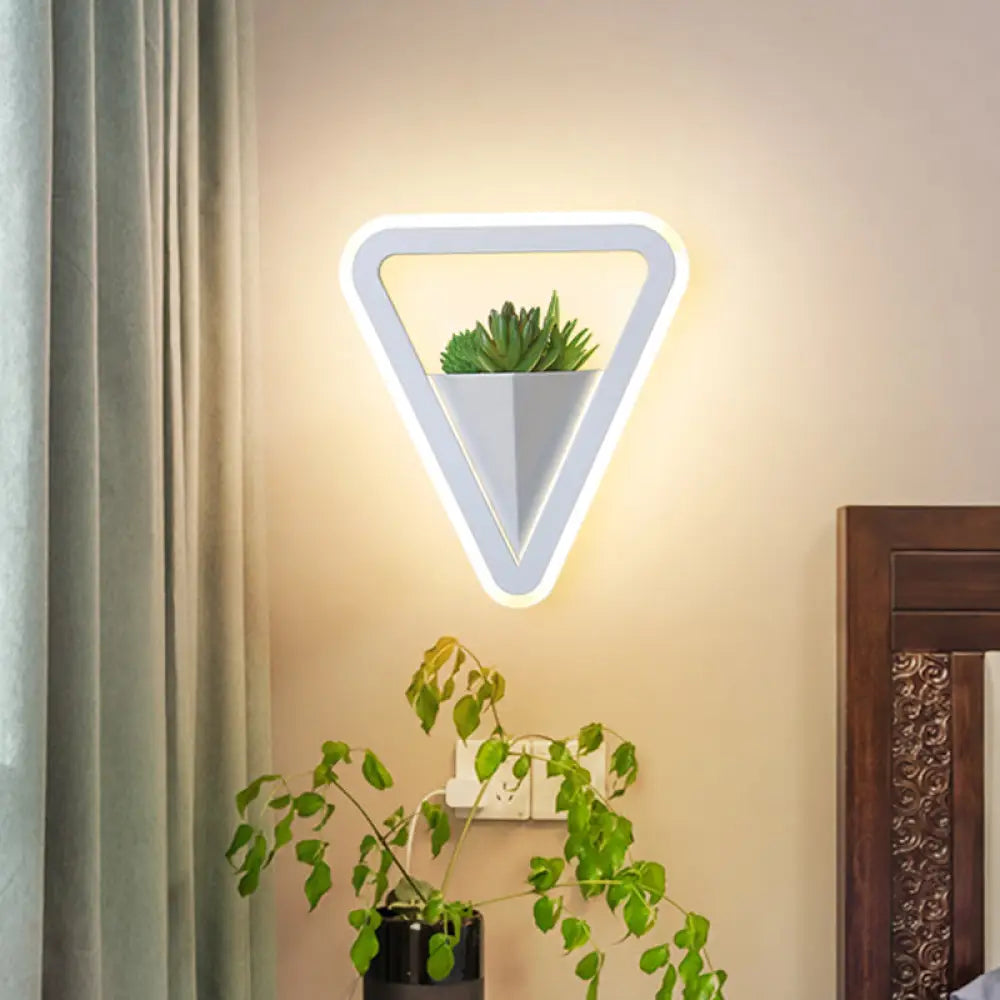 Minimalist White Sconce Light Fixture Acrylic Triangle Led Plant Wall Lamp In Warm/White /