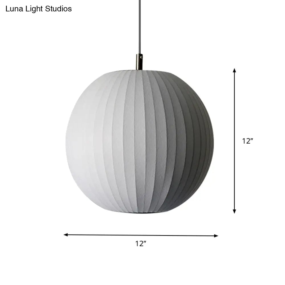 Minimalist White Sphere Pendant Light For Dining Room - 12’/16’ Wide Fabric Fixture