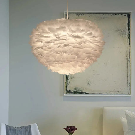 Minimalist White Sphere Pendulum Light - 14/18/21.5 Wide 1-Head Feather Down Pendant