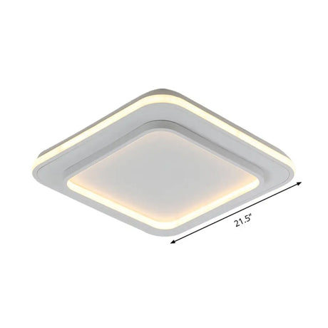 Minimalist White Square Flush Mount Led Ceiling Light Fixture - 18/21.5 Acrylic With Warm/White