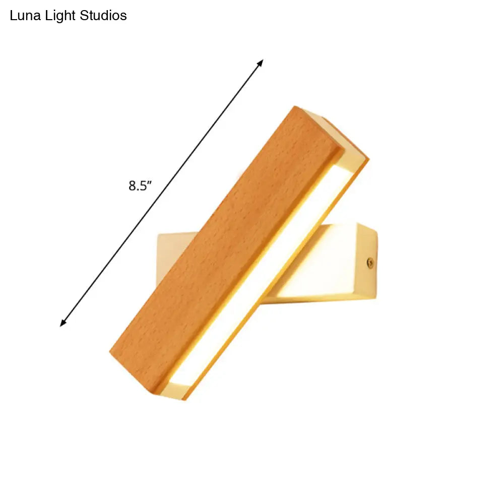 Minimalist Wood Bedside Wall Lamp - Rotating Rectangle Design Led 8.5/12 Width