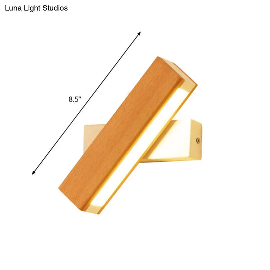 Minimalist Wood Bedside Wall Lamp - Rotating Rectangle Design Led 8.5/12 Width